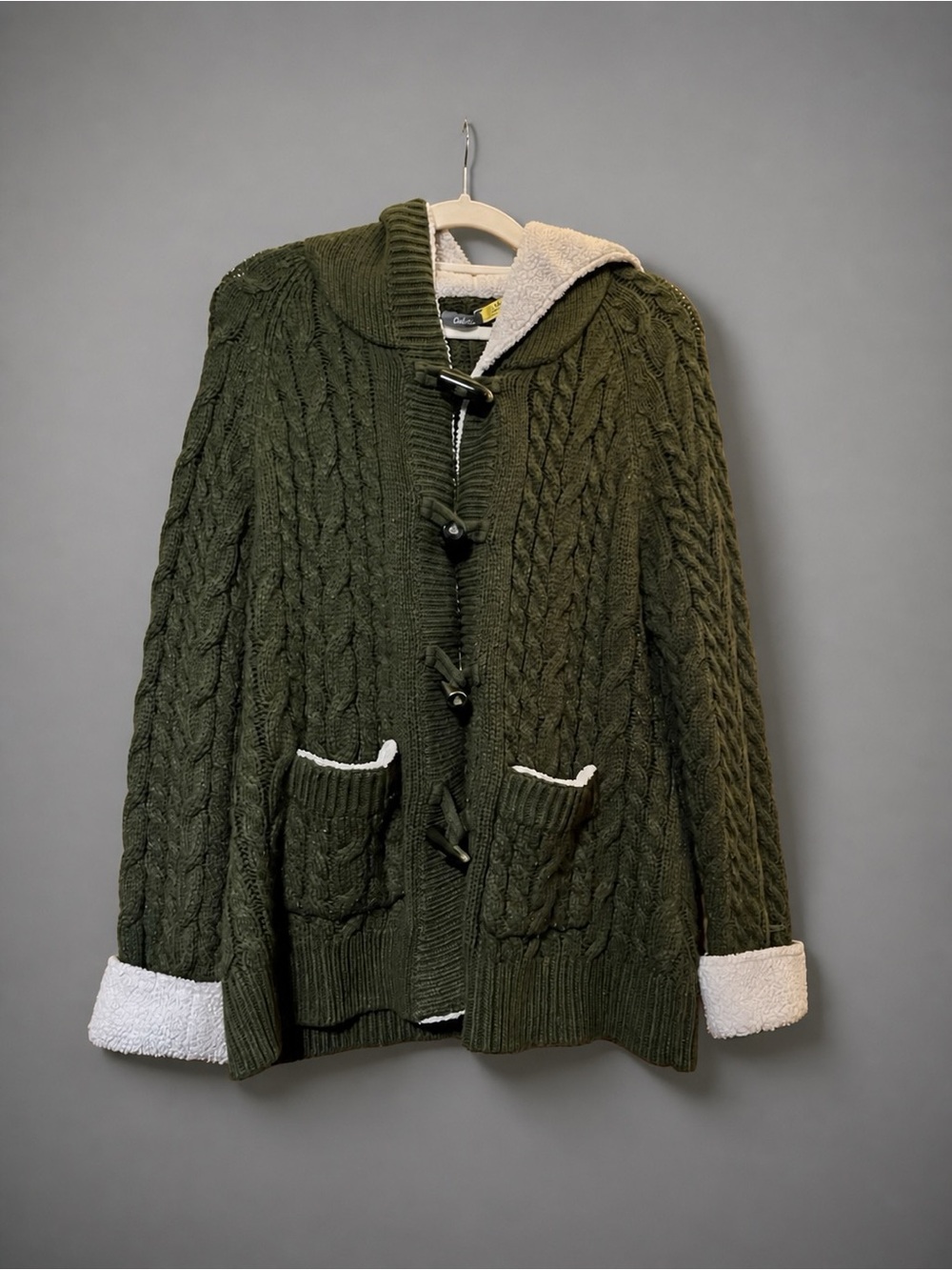 Cabela's Olive Green Knit Hooded Sherpa-Lined Sweater